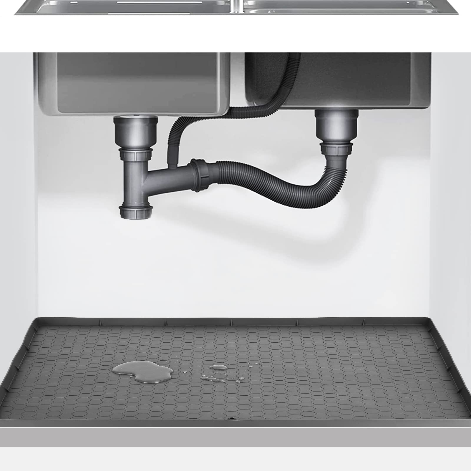 Under Sink Mats for Kitchen Waterproof, 28" x 22" Under Sink Tray for Kitchen Waterproof Waterproof & Flexible Under Sink Liner for Kitchen and Bathroom Gray