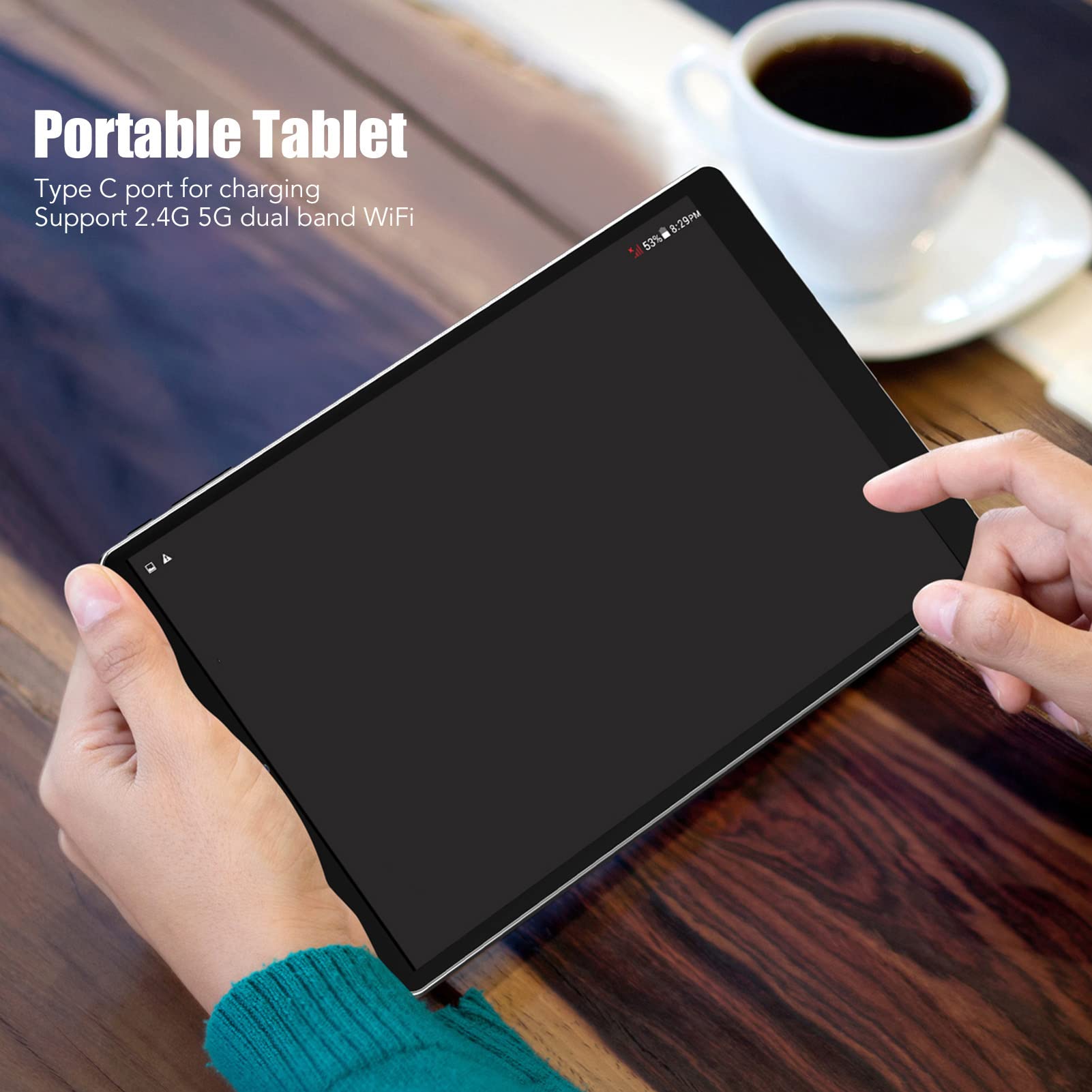 Portable Tablet, Octa Cores 1960x1080 10.1in Tablet Rear 13MP Black 100 to 240V for Business for Adults (EU Plug)