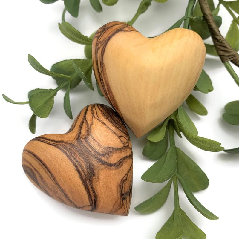 Handmade Wooden Hearts, Set of Two Olive Wood Carved Hearts from the Holy Land, Carved Wood Hearts for gifts Anniversary Valentine Gift, Loss Love, Wooden Hearts for Wedding, Wood Heart Décor