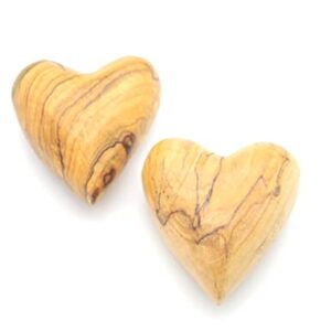 Handmade Wooden Hearts, Set of Two Olive Wood Carved Hearts from the Holy Land, Carved Wood Hearts for gifts Anniversary Valentine Gift, Loss Love, Wooden Hearts for Wedding, Wood Heart Décor