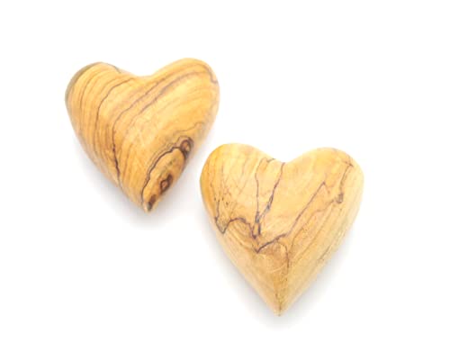 Handmade Wooden Hearts, Set of Two Olive Wood Carved Hearts from the Holy Land, Carved Wood Hearts for gifts Anniversary Valentine Gift, Loss Love, Wooden Hearts for Wedding, Wood Heart Décor