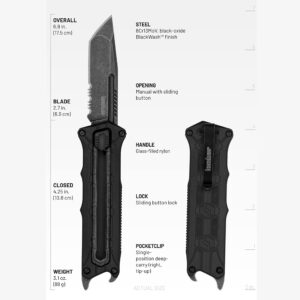 Kershaw Interstellar Pocket Knife, Black Manual OTF Tanto Blade with Serrations, Blackwash Finish with GFN Handle, Bottle Opener & Deep Pocketclip