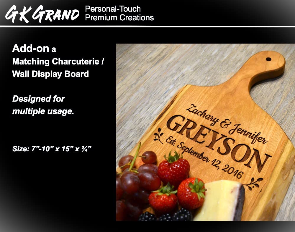 Personalized Cutting Board Wedding Gift Live Edge Cherry Wood - Engraved Unique Customized Artisan Rustic Display Bride Groom Couple Newlywed Anniversary Housewarming Christmas Bridal Shower