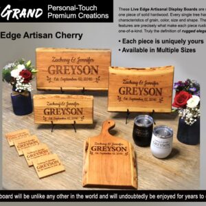 Personalized Cutting Board Wedding Gift Live Edge Cherry Wood - Engraved Unique Customized Artisan Rustic Display Bride Groom Couple Newlywed Anniversary Housewarming Christmas Bridal Shower