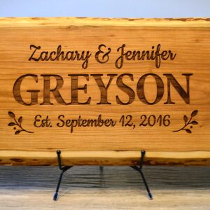 Personalized Cutting Board Wedding Gift Live Edge Cherry Wood - Engraved Unique Customized Artisan Rustic Display Bride Groom Couple Newlywed Anniversary Housewarming Christmas Bridal Shower