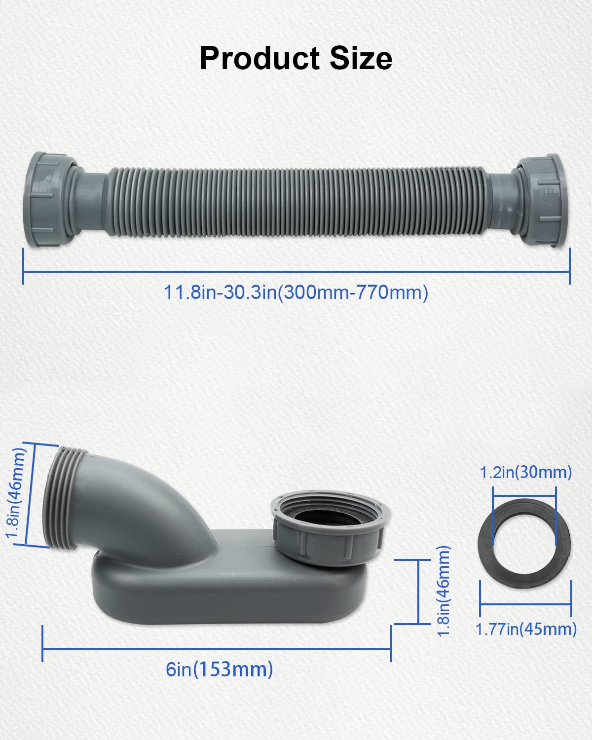 Nahntaipy Low Profile 1 1/2 P Trap Bathtub Shower Drain Pipe, Flat P Trap Freestanding Tub Drain for Bath