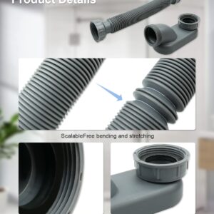 Nahntaipy Low Profile 1 1/2 P Trap Bathtub Shower Drain Pipe, Flat P Trap Freestanding Tub Drain for Bath