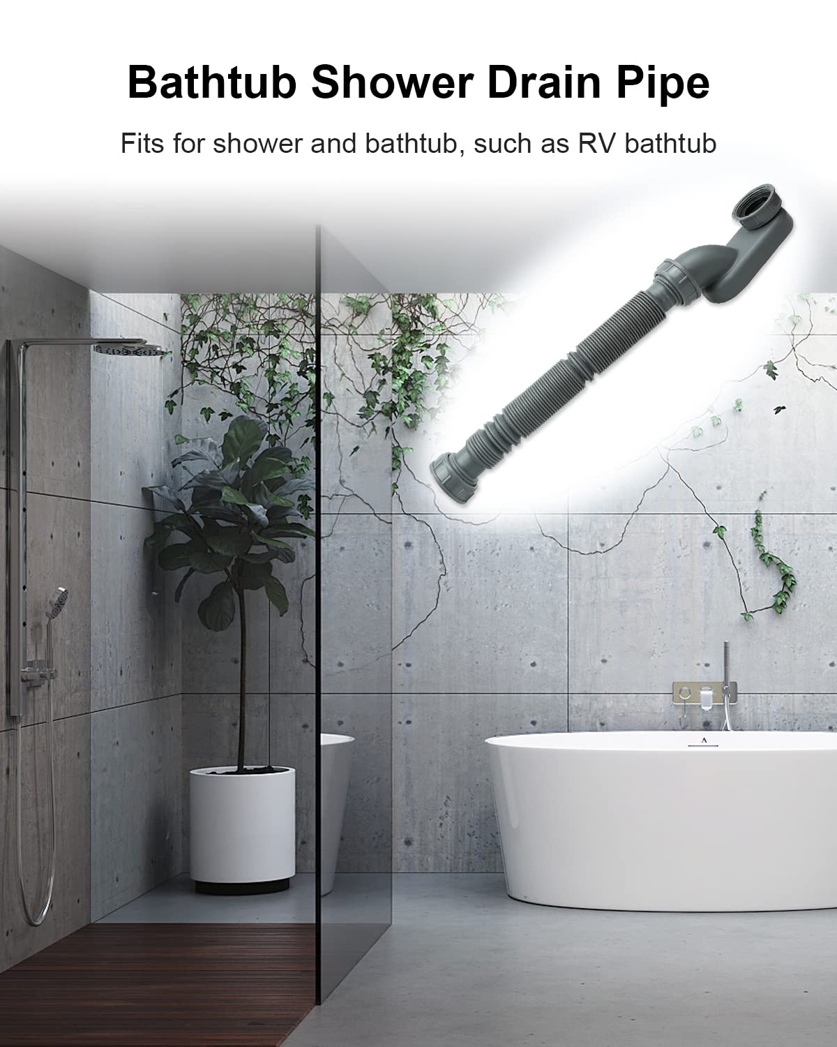 Nahntaipy Low Profile 1 1/2 P Trap Bathtub Shower Drain Pipe, Flat P Trap Freestanding Tub Drain for Bath