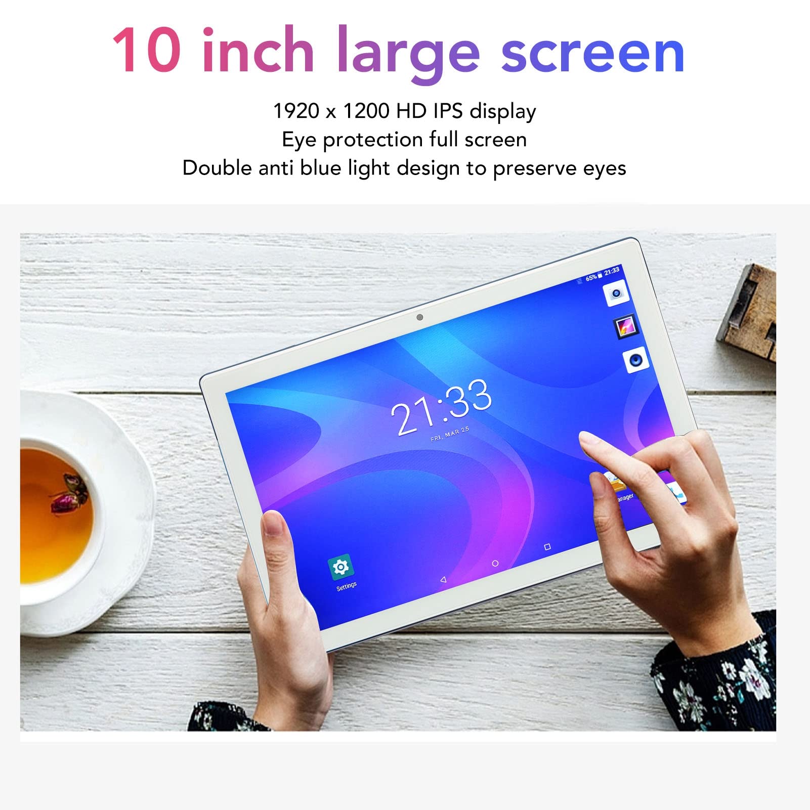 10 Inch Tablet, 1920x1200 Blue Tablet 8GB 256GB 8MP 13MP for Home (US Plug)