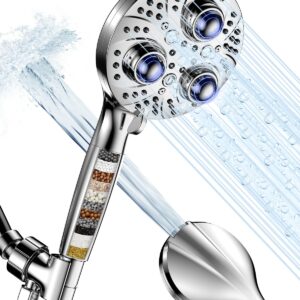 Surpzon Filtered Massage Shower Head with Handheld Spray Combo, 10 Modes High Pressure Shower Heads with 3 Massage Beads, Detachable Shower Head with 59" Hose & Replaceable Filters for Hard Water