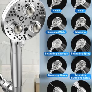 Surpzon Filtered Massage Shower Head with Handheld Spray Combo, 10 Modes High Pressure Shower Heads with 3 Massage Beads, Detachable Shower Head with 59" Hose & Replaceable Filters for Hard Water