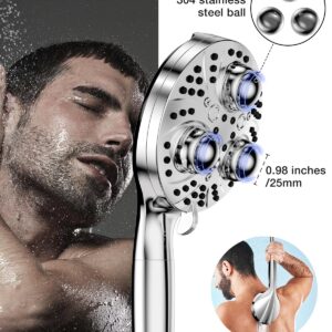 Surpzon Filtered Massage Shower Head with Handheld Spray Combo, 10 Modes High Pressure Shower Heads with 3 Massage Beads, Detachable Shower Head with 59" Hose & Replaceable Filters for Hard Water