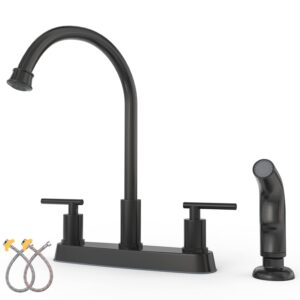 gowin matte black kitchen faucet,2 handle kitchen sink faucet with side sprayer,3 or 4 hole kitchen faucet for rv camper sinks,high arc stainless steel centerset faucet