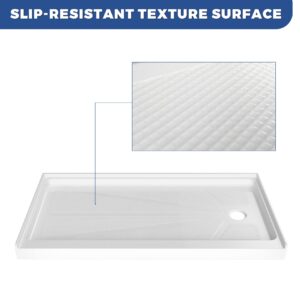 CKB 60 in. L x 30 in. W Right Drain Shower Base, Single Threshold Shower Pan with Slip Resistant Textured Surface, White