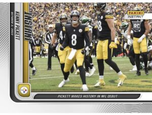 2022 panini instant kenny pickett #39- pickett makes history in debut- rookie football trading card- pittsburgh steelers- print run of only 1177 made! shipped in protective screwdown holder.