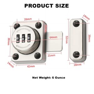 Tcyoatoa Cabinet Locks with Combination, Zinc Alloy Cabinet Latch, Exposed Installation for Small One-Way Door or Drawer, Easy to Use as Kiechen Cabinet Lock, Closet Locks, Shed Locks