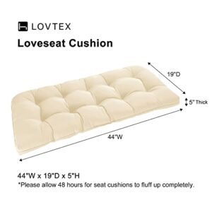 LOVTEX Tufted Bench Cushions for Outdoor Furniture Waterproof, 44 x 19 inches Patio Swing Cushions Beige - Overstuffed Indoor/Outdoor Loveseat Cushions with Round Corner