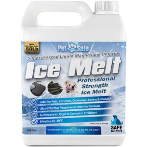 pet safe ice melt - deicer for driveway, magnesium chloride ice melt, deicer spray, pet safe salt ice melt, ice dam melt, liquid ice melt, deicer for sidewalks - safe, fast and effective (1 gallon)