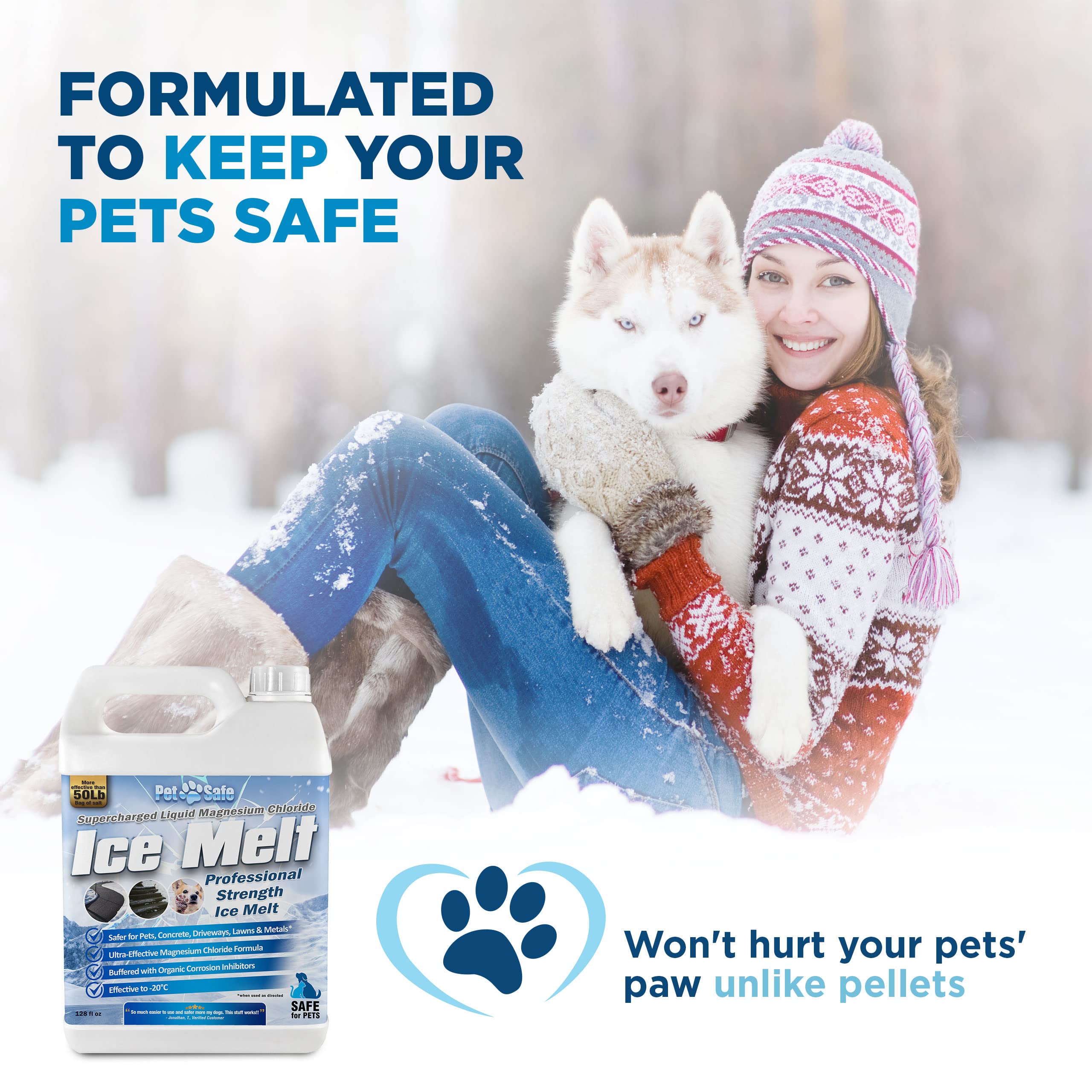 Pet Safe Ice Melt - Deicer for Driveway, Magnesium Chloride Ice Melt, Deicer Spray, Pet Safe Salt Ice Melt, Ice Dam Melt, Liquid Ice Melt, DeIcer for Sidewalks - Safe, Fast and Effective (1 Gallon)