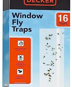 BLACK+DECKER Fruit Fly Trap- Fly Trap- Gnat Trap- Gnat Killer Indoor- Fly Strips- Sticky Fly Paper Strips for Flies, Gnats, Moths, Mosquitoes & Other Insects- Pre-Baited (Pack of 16)