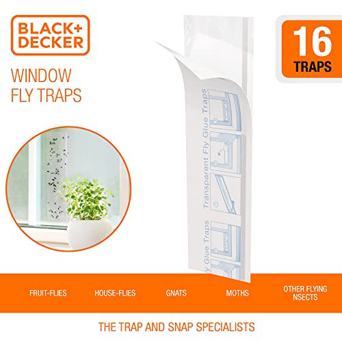 BLACK+DECKER Fruit Fly Trap- Fly Trap- Gnat Trap- Gnat Killer Indoor- Fly Strips- Sticky Fly Paper Strips for Flies, Gnats, Moths, Mosquitoes & Other Insects- Pre-Baited (Pack of 16)
