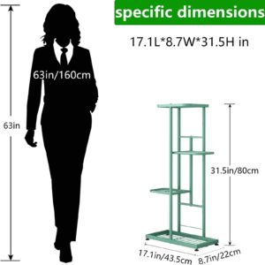 LINZINAR Plant Stand Metal 4 Tier 5 Potted Multiple Flower Pot Holder Shelf Indoor Outdoor Planter Display Shelving Unit for Patio Garden Corner Balcony Living Room (4 Tier 5 Potted, Light Green)