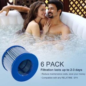 RELXTIME 6 Pack Blue Spa Filter Cartridges, Pool Hot Tub Filters Replacement, Filtration Inflatable Hot Tub