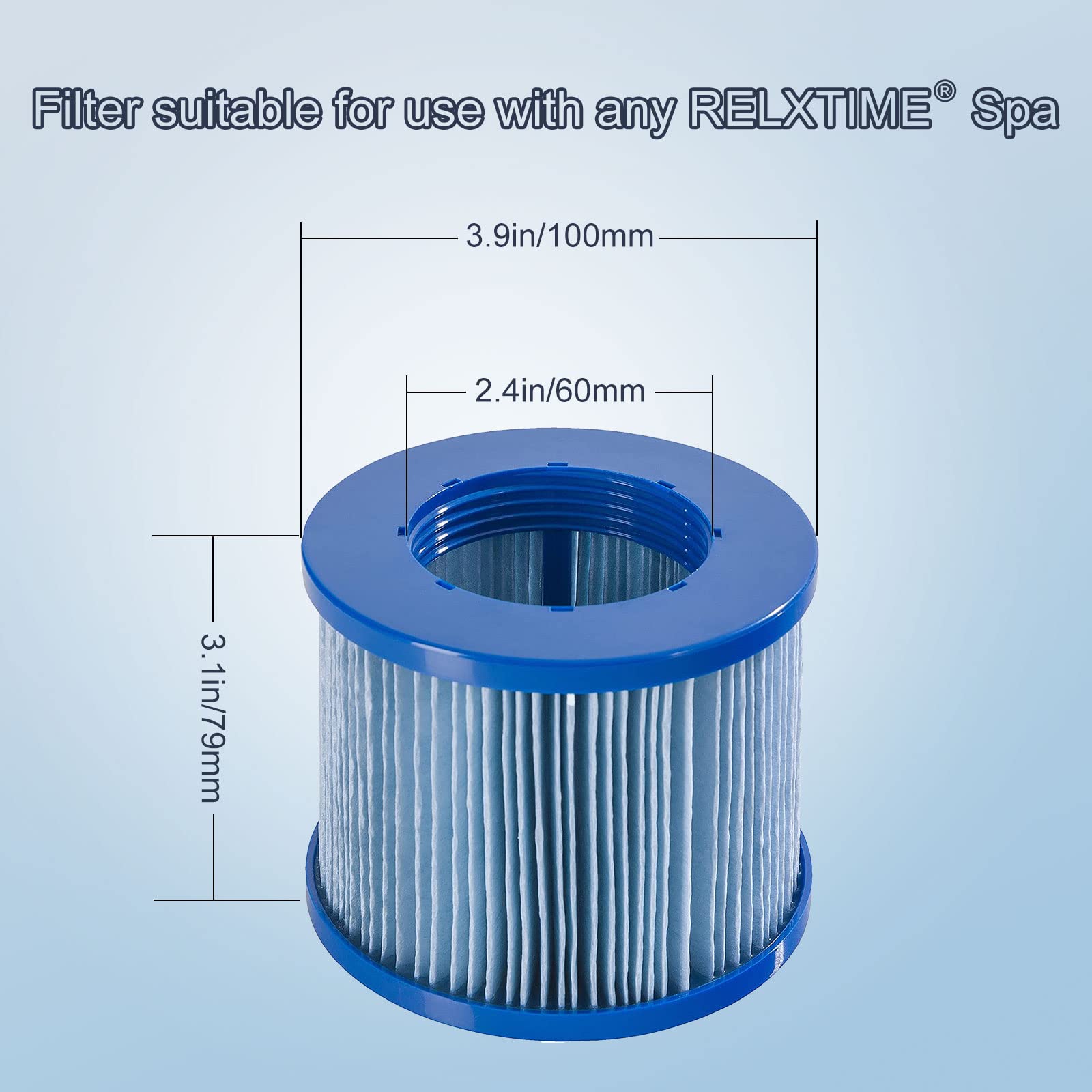 RELXTIME 6 Pack Blue Spa Filter Cartridges, Pool Hot Tub Filters Replacement, Filtration Inflatable Hot Tub