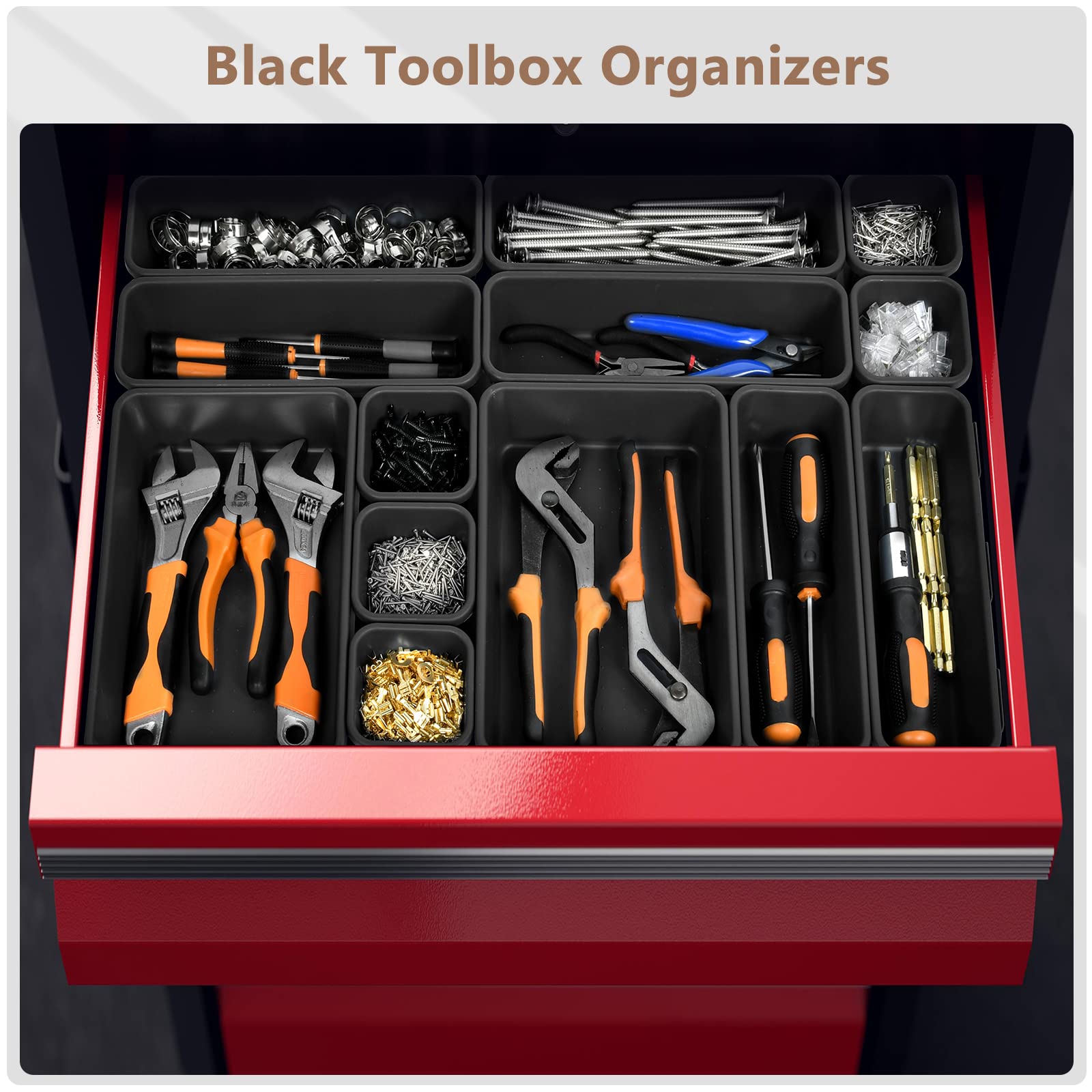 A-LUGEI【𝟰𝟮𝗣𝗖𝗦】【Black】 Tool Box Organizer Tray Divider Set, Desk Drawer Organizer, Garage Organization and Storage Toolbox Accessories for Rolling Tool Chest Cart Cabinet Work Bench Small Parts