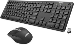 arteck 2.4g wireless keyboard and mouse combo ultra slim full size keyboard keyboard and ergonomic mice for computer desktop pc laptop and windows 11/10/8/7 build in usb-c rechargeable battery