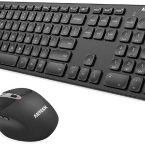 Arteck 2.4G Wireless Keyboard and Mouse Combo Ultra Slim Full Size Keyboard Keyboard and Ergonomic Mice for Computer Desktop PC Laptop and Windows 11/10/8/7 Build in USB-C Rechargeable Battery