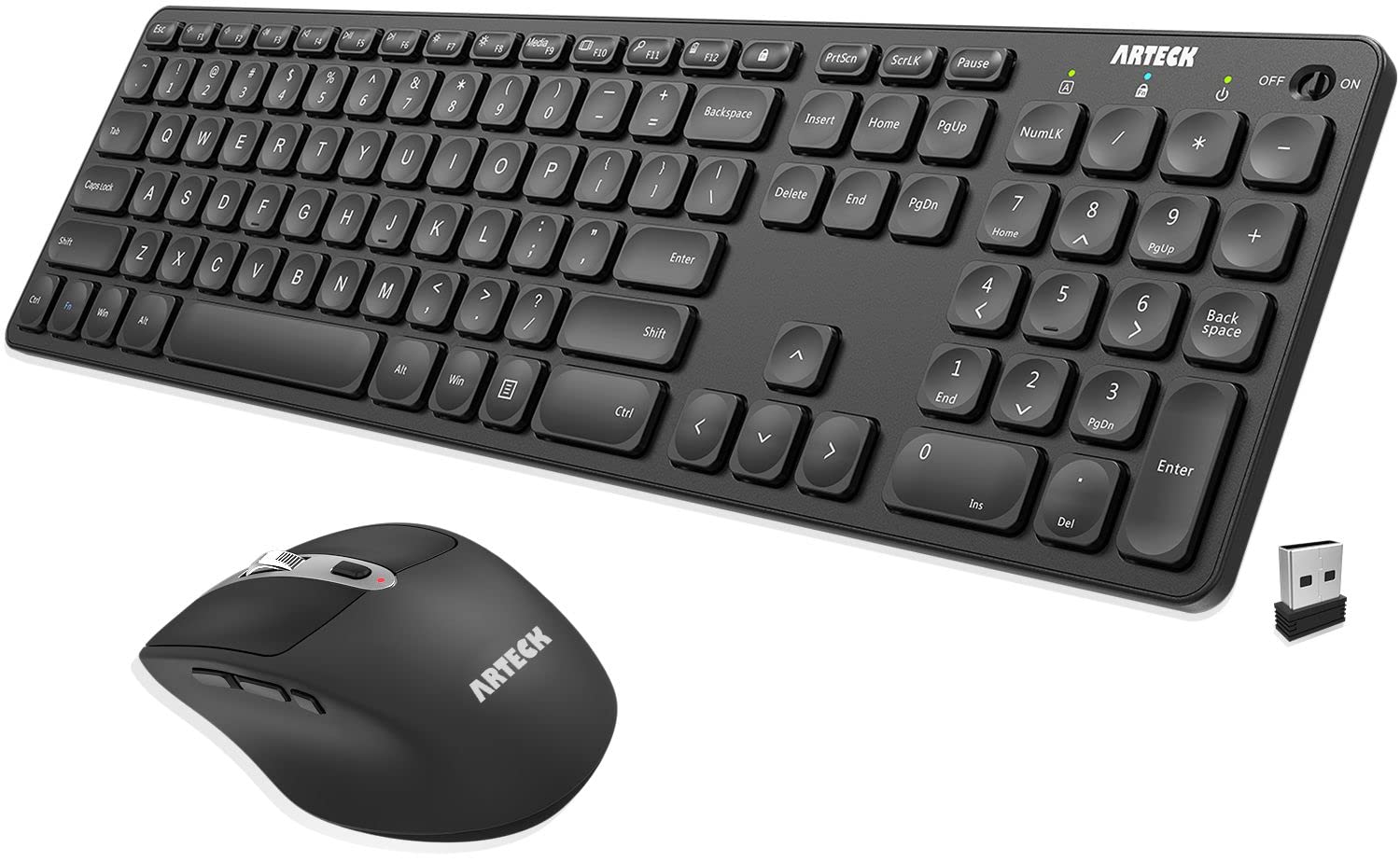 Arteck 2.4G Wireless Keyboard and Mouse Combo Ultra Slim Full Size Keyboard Keyboard and Ergonomic Mice for Computer Desktop PC Laptop and Windows 11/10/8/7 Build in USB-C Rechargeable Battery