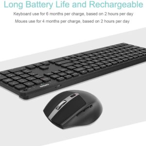 Arteck 2.4G Wireless Keyboard and Mouse Combo Ultra Slim Full Size Keyboard Keyboard and Ergonomic Mice for Computer Desktop PC Laptop and Windows 11/10/8/7 Build in USB-C Rechargeable Battery