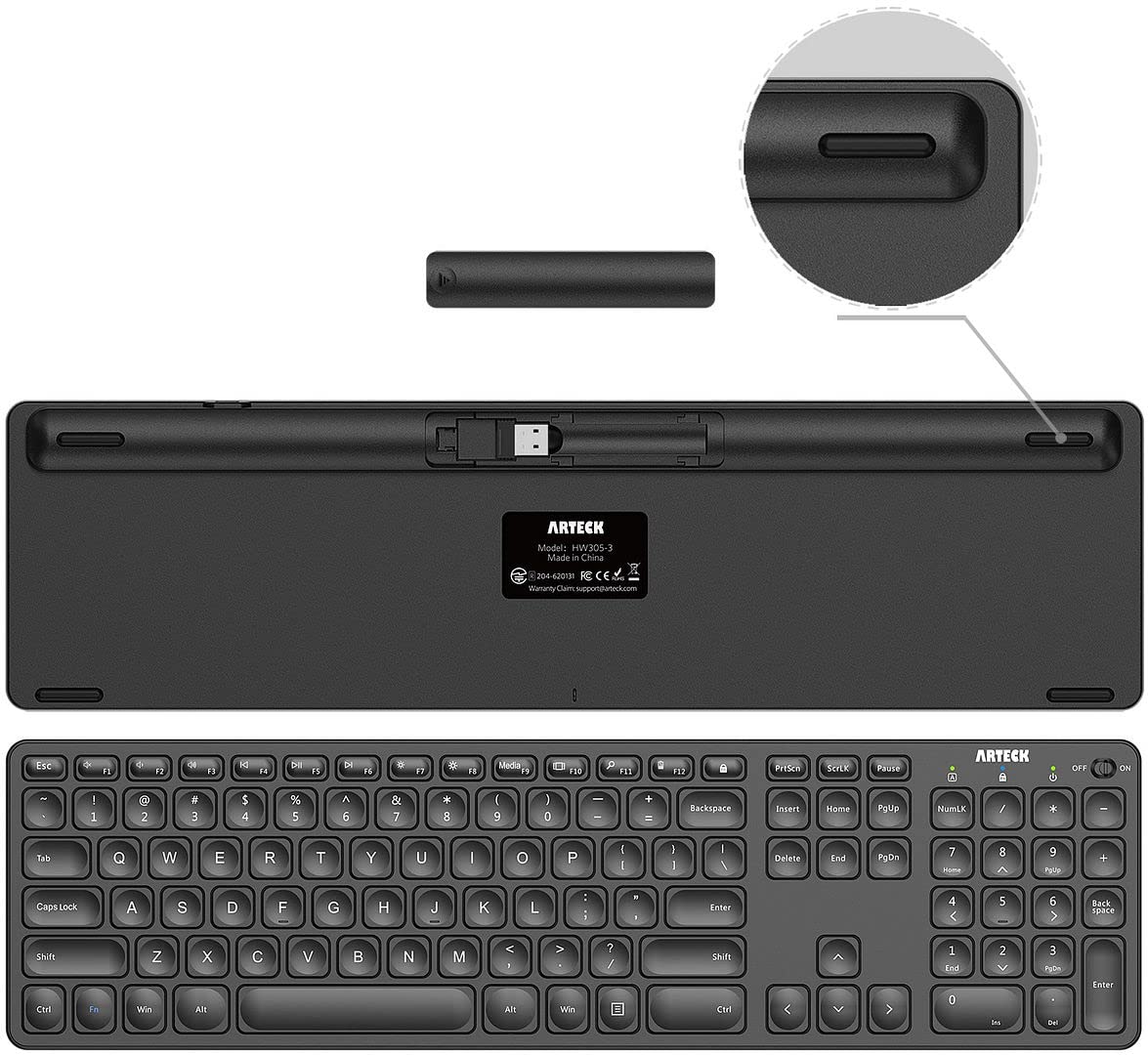 Arteck 2.4G Wireless Keyboard and Mouse Combo Ultra Slim Full Size Keyboard Keyboard and Ergonomic Mice for Computer Desktop PC Laptop and Windows 11/10/8/7 Build in USB-C Rechargeable Battery