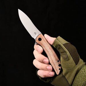 CMB Made Knives 3"Blaze Black D2 Liner Lock Flipper Folding Pocket Knife Green Micarta Handle Camping EDC CMB-06B (Natural)