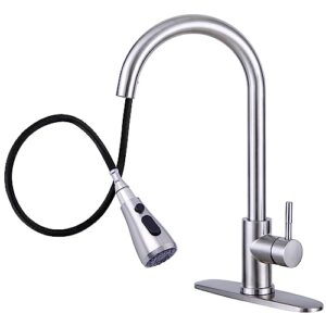 kitchen faucet with pull down sprayer, single handle high arc kitchen faucets 360 degree swivel, kitchen sink faucet with deck plate, stainless steel brushed nickel