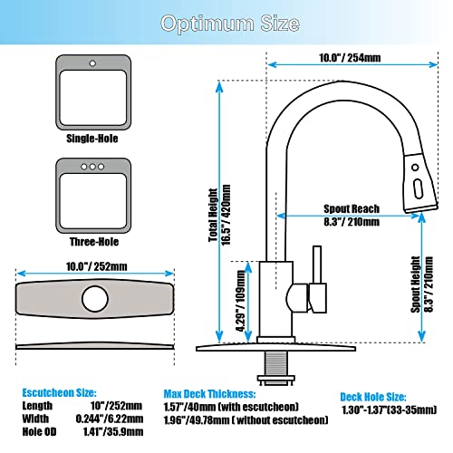 Kitchen Faucet with Pull Down Sprayer, Single Handle High Arc Kitchen Faucets 360 Degree Swivel, Kitchen Sink Faucet with Deck Plate, Stainless Steel Brushed Nickel