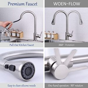 Kitchen Faucet with Pull Down Sprayer, Single Handle High Arc Kitchen Faucets 360 Degree Swivel, Kitchen Sink Faucet with Deck Plate, Stainless Steel Brushed Nickel