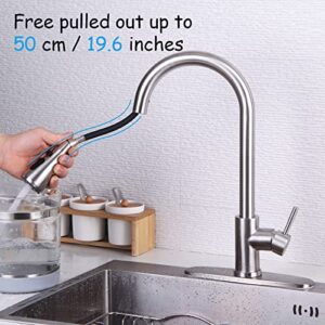 Kitchen Faucet with Pull Down Sprayer, Single Handle High Arc Kitchen Faucets 360 Degree Swivel, Kitchen Sink Faucet with Deck Plate, Stainless Steel Brushed Nickel