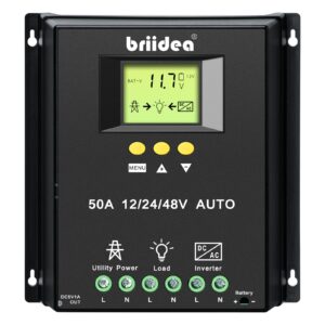 briidea automatic transfer switch, 50a 5500 watt ats dual power controller for off grid solar wind systems dc 12v 24v 48v ac 110v 220v