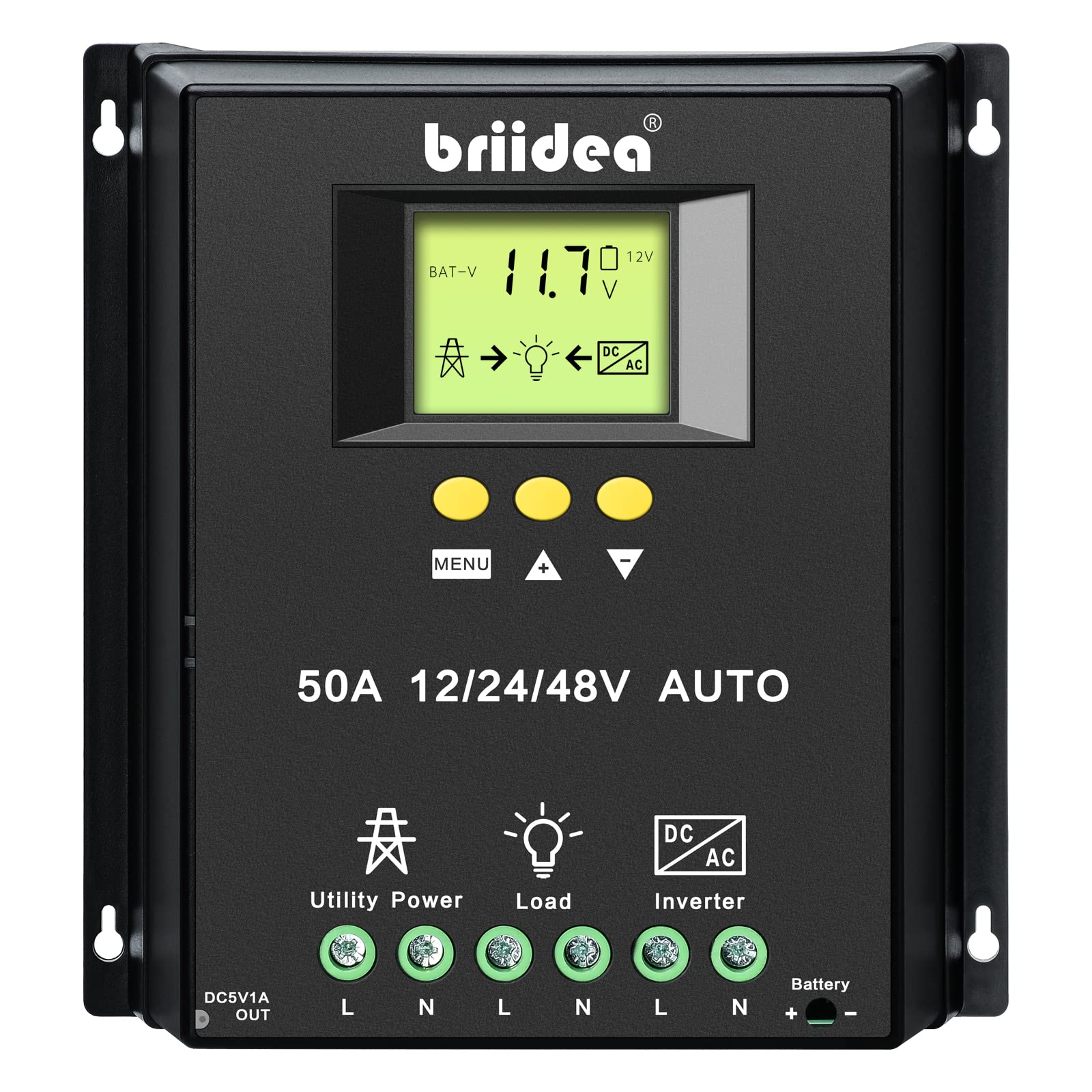 briidea Automatic Transfer Switch, 50A 5500 Watt ATS Dual Power Controller for Off Grid Solar Wind Systems DC 12V 24V 48V AC 110V 220V