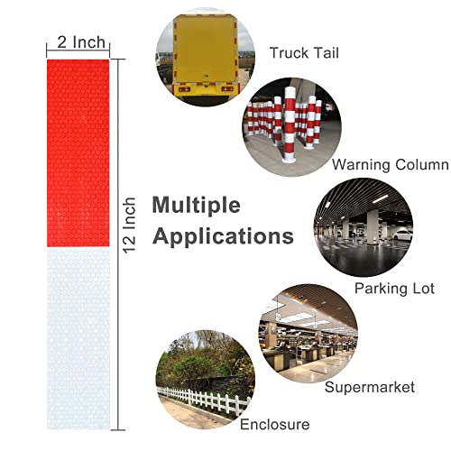 SOCOMAN Reflective Tape, Outdoor Waterproof Conspicuity Safety Caution Warning Self-Adhesive Tape Trailer Reflector for Cars, Trucks, Trailers, Boats, Road Signs, 2" × 12"(Red/White) (20 Pcs)