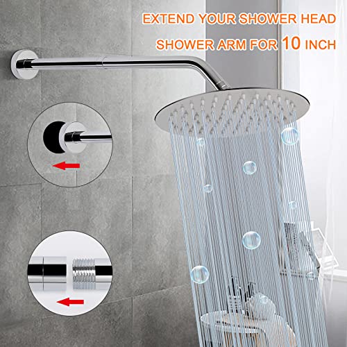 HarJue Shower Head Extension Arm, Shower Head Extender Water Outlet- Lowers Existing, Durable Shower Pipe Extension for Bathroom, Made of Solid Metal Stainless Steel(10 Inch, Chrome Finish)
