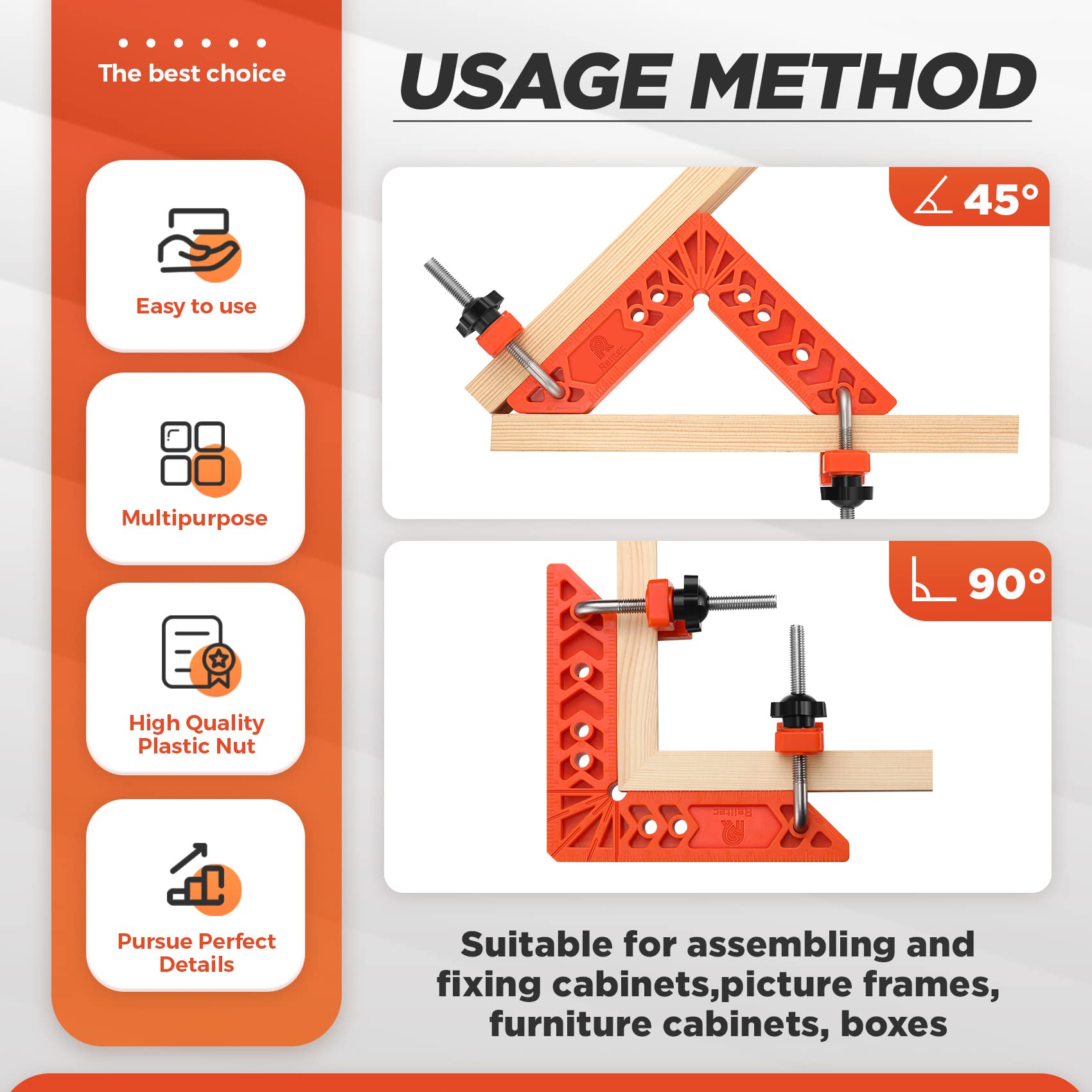 Relitec R 90 Degree Corner Clamp Clamping Square for Woodworking Positioning Squares Right Angle Clamp Tool Wood Clamps for Gluing Cabinets Picture Frames or Drawers, Set of 12（3" 4" 6"）