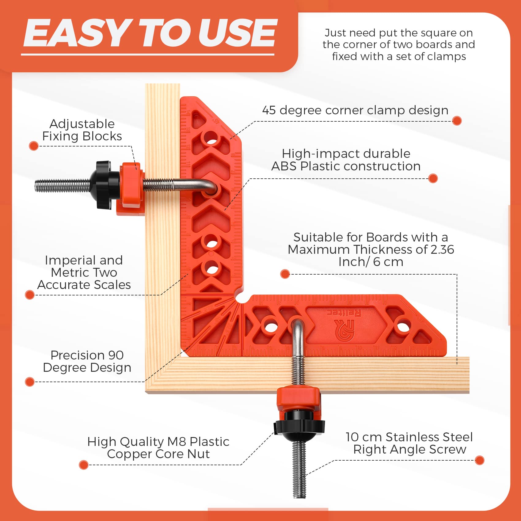 Relitec R 90 Degree Corner Clamp Clamping Square for Woodworking Positioning Squares Right Angle Clamp Tool Wood Clamps for Gluing Cabinets Picture Frames or Drawers, Set of 12（3" 4" 6"）