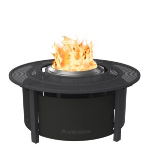 solo stove fire pit surround tabletop, small | elevation for ranger and bonfire wood burning , powder-coated steel/uv-resistant outdoor fabric, dimensions (hxdia): 20 x 42 in, black