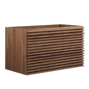 modway render 36" wall-mount bathroom vanity cabinet in walnut-sink basin not included, 36 inch