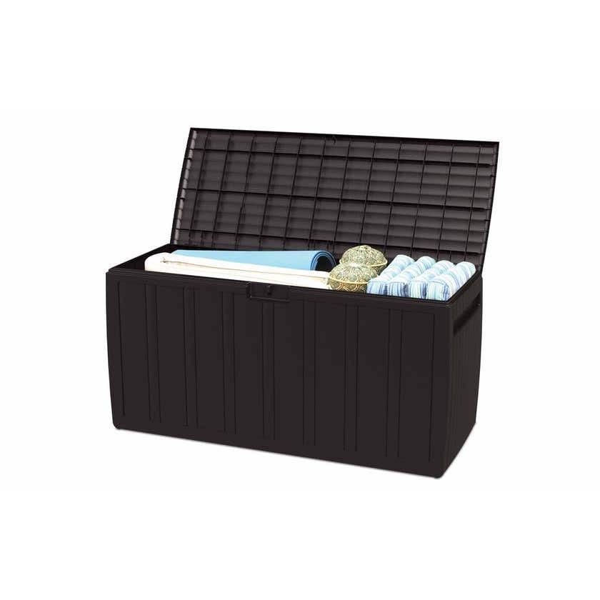 Ram Quality Products Plastic 71 Gallon Outdoor Backyard Storage Bin Deck Box for Patio Furniture Cushions, Tools, Toys, and Pool Accessories, Gray