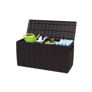 Ram Quality Products Plastic 71 Gallon Outdoor Backyard Storage Bin Deck Box for Patio Furniture Cushions, Tools, Toys, and Pool Accessories, Gray