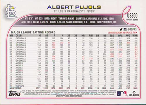 2022 Topps Update #US300 Albert Pujols NM-MT St. Louis Cardinals Baseball